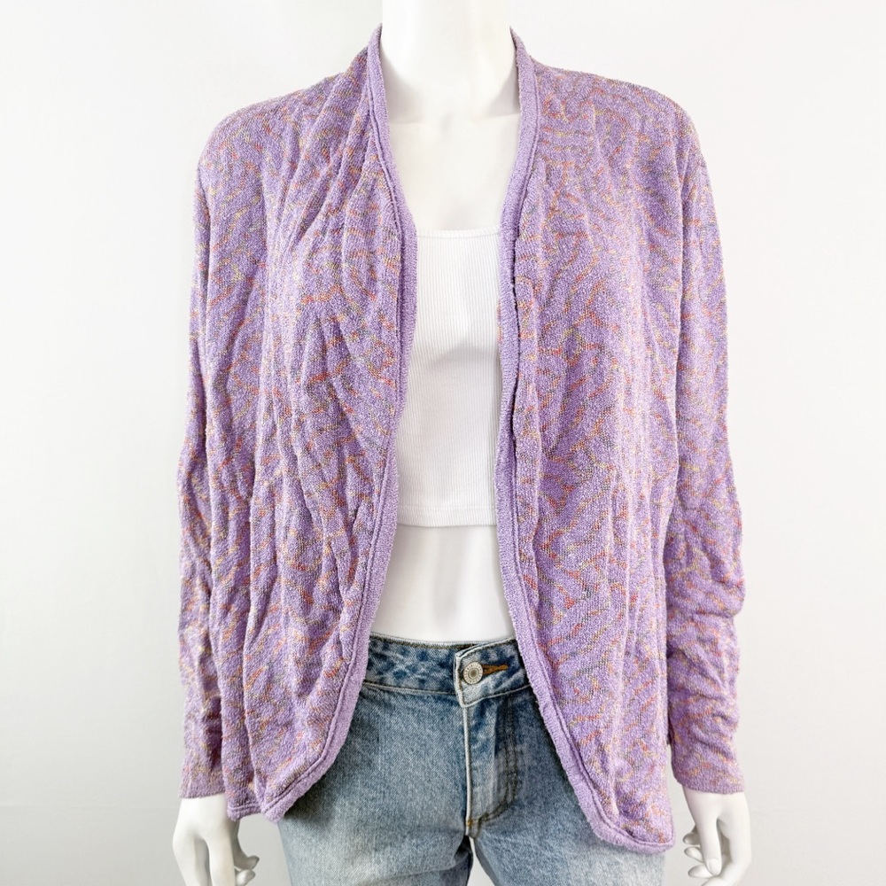 Brenda French for French Rags Purple Cardigan Sweater Size S Casual Preppy Open